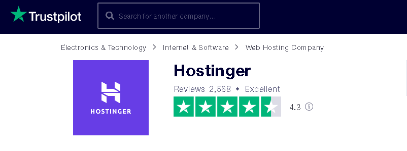 Hostinger review from trustpilot