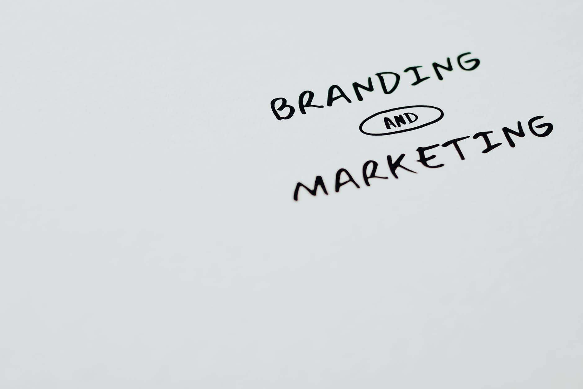 branding and marketing text on a white surface