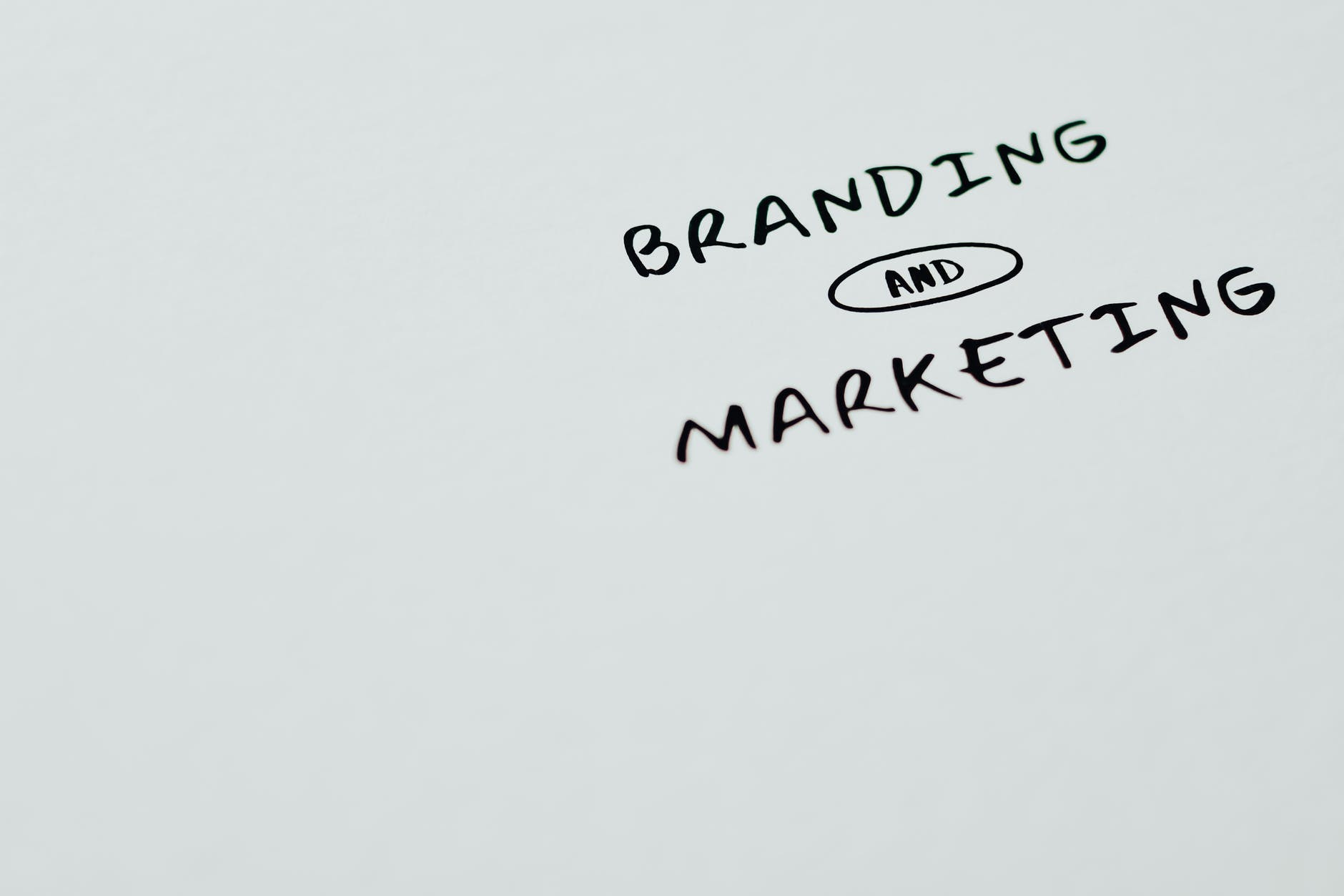 branding and marketing text on a white surface
